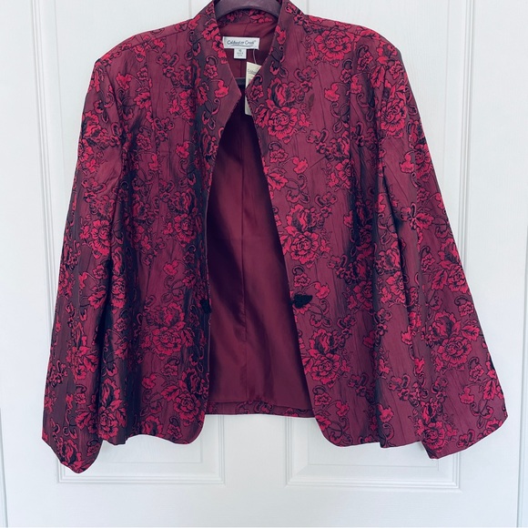 Coldwater Creek red black rose floral blazer jacket size 16 - Picture 12 of 13